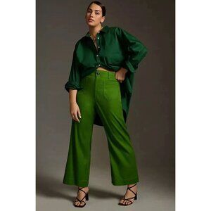 Maeve Anthropologie The Colette Green Wide-Leg Crop Pants Size 30 Cotton Blend